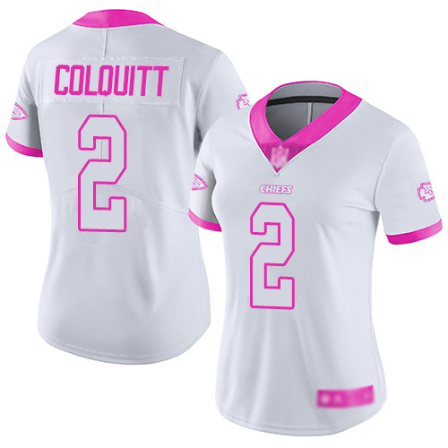 Women Kansas City Chiefs #2 Colquitt Dustin Limited White Pink Rush Fashion Football Nike NFL Jersey